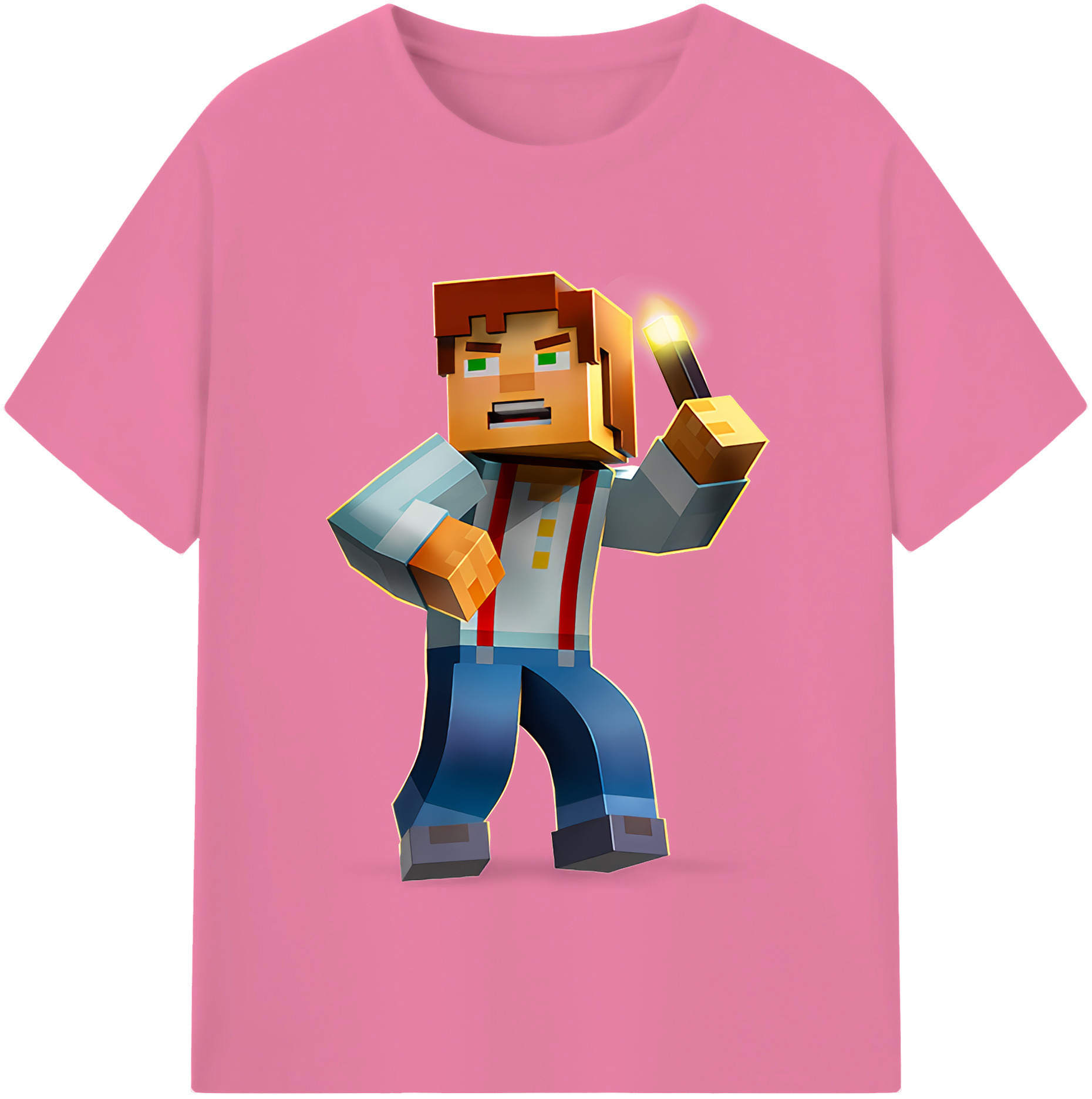 （画像用） マインクラフト ブロックの世界 Minecraft MC Block world 綿100％半袖Tシャツ（フロントプリント）